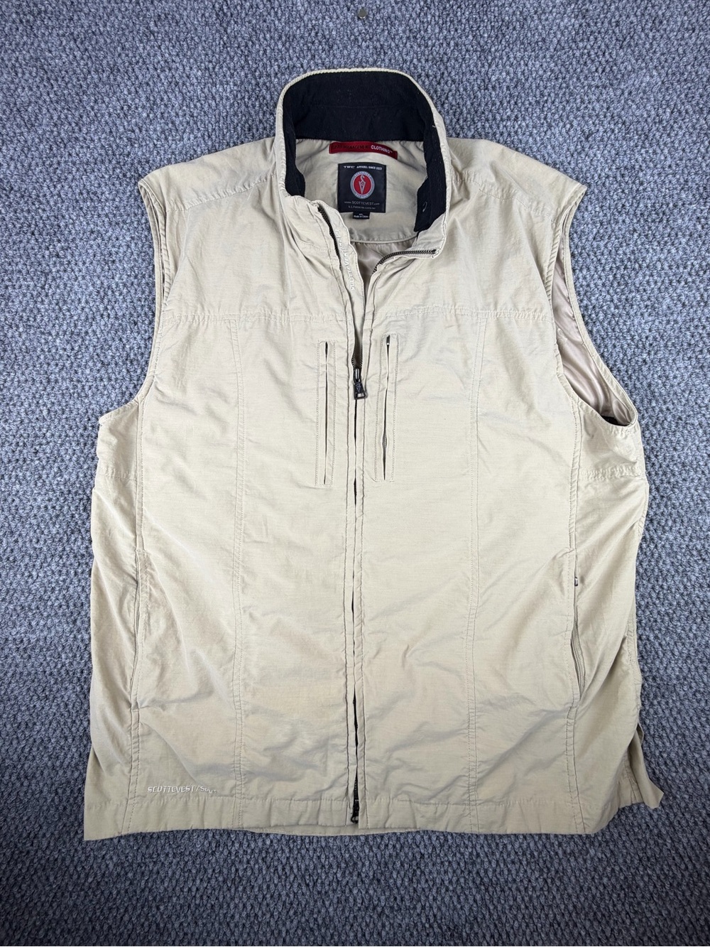 SCOTTeVEST Vest Mens XL Beige TEC Travel Multi-Pocket Utility Gorpcore Full Zip